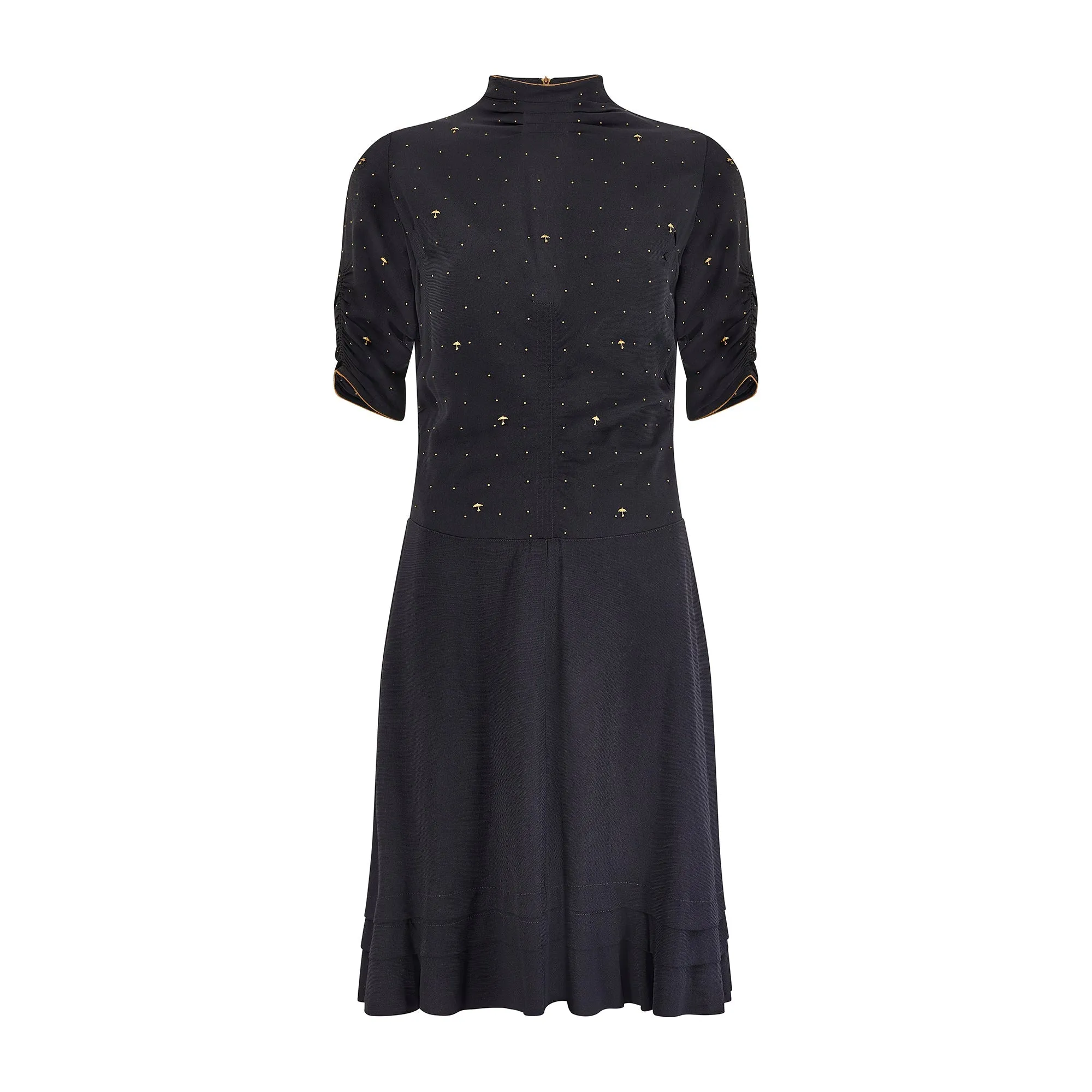 1940s Black Jersey Dress with Novelty Umbrella Appliqué Studs