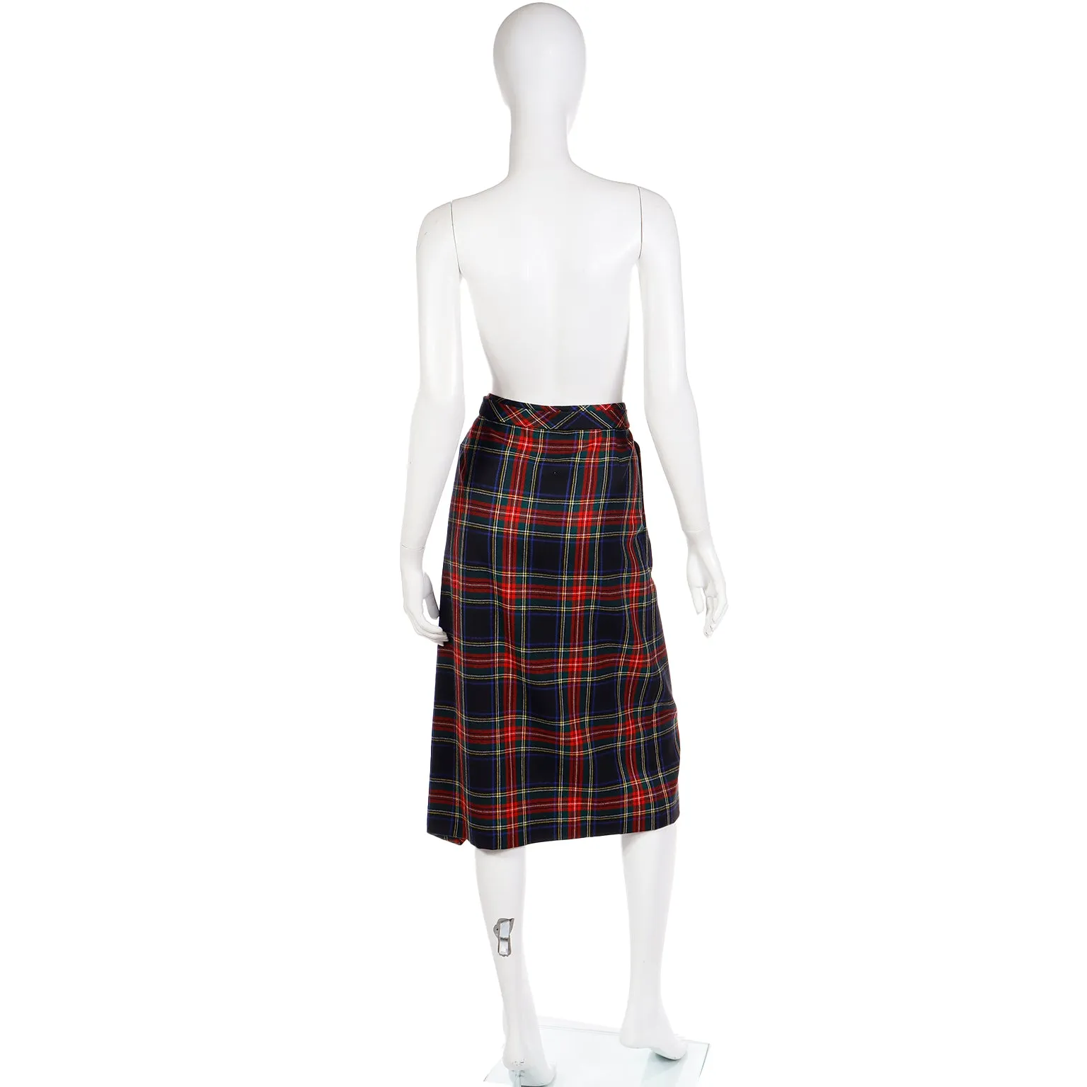 1970's Yves Saint Laurent Vintage Skirt in Red & Blue Plaid Wool