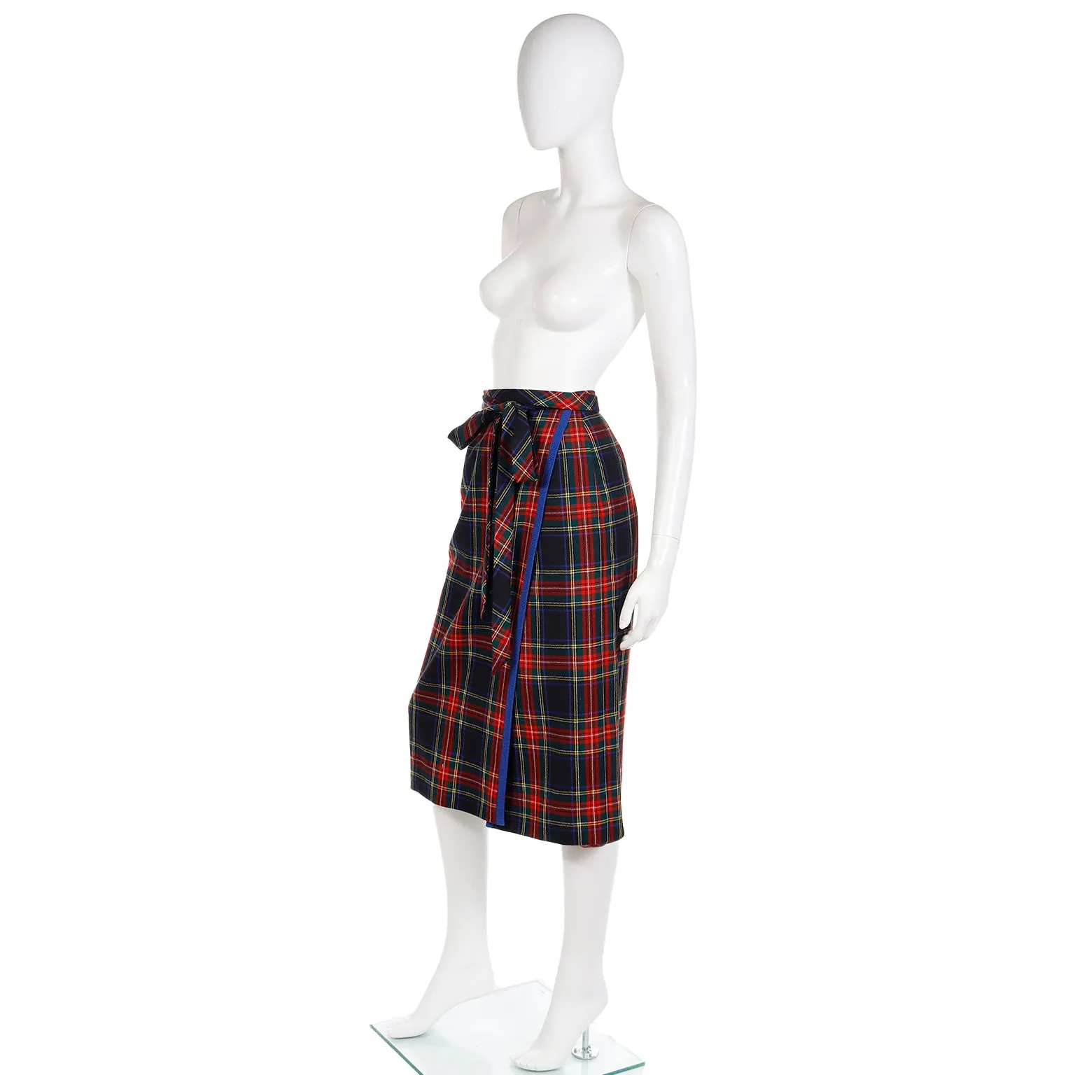 1970's Yves Saint Laurent Vintage Skirt in Red & Blue Plaid Wool