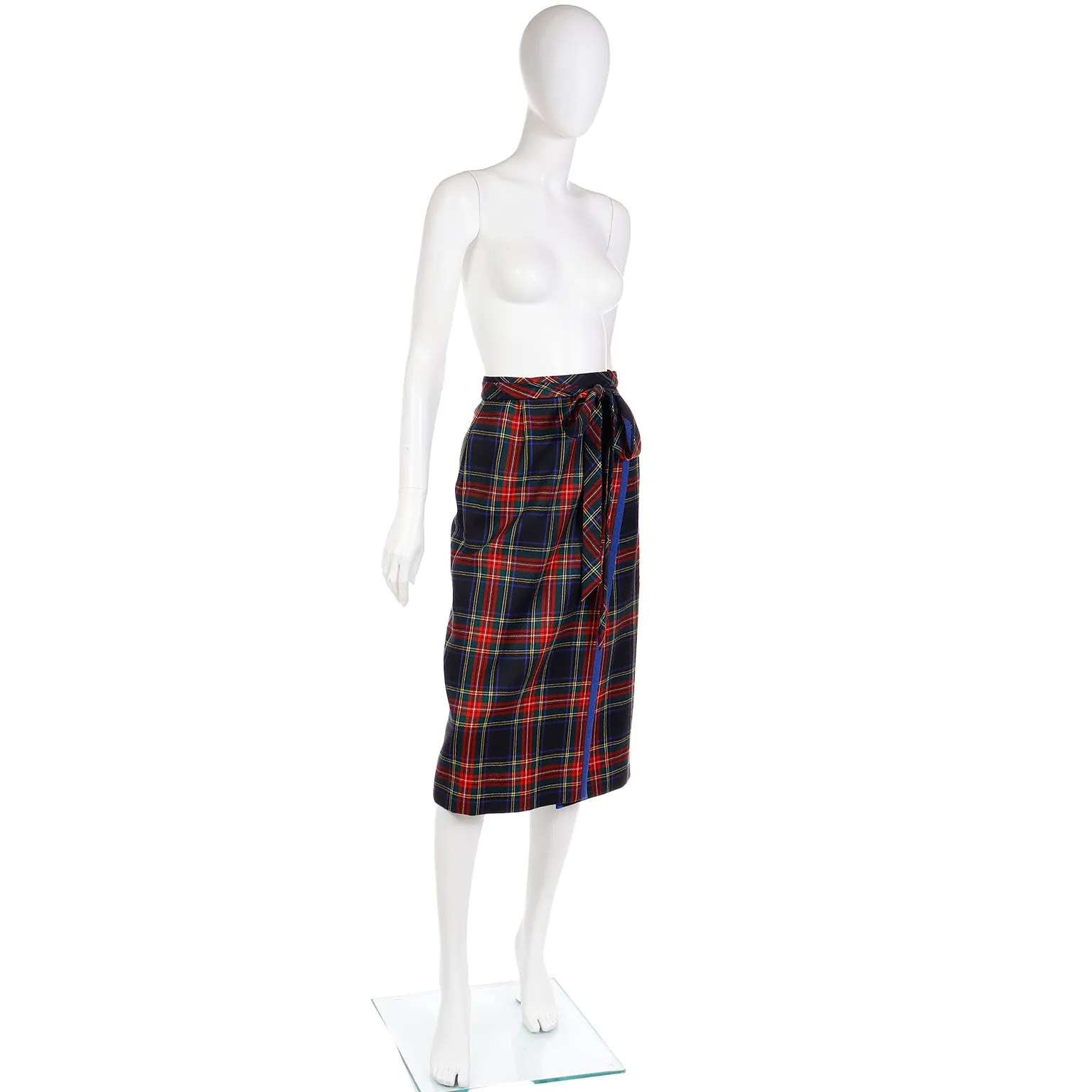 1970's Yves Saint Laurent Vintage Skirt in Red & Blue Plaid Wool