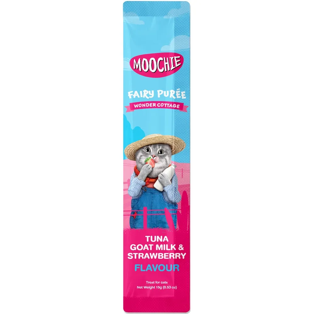 30% OFF: Moochie Fairy Puree Tuna, Goat Milk & Strawberry Liquid Cat Treats