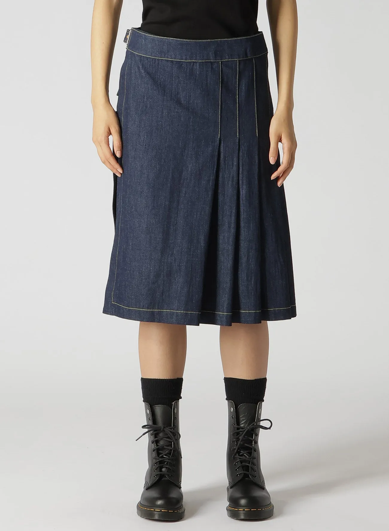 8OZ UNEVEN THREAD DENIM WRAPPED TUCK SKIRT