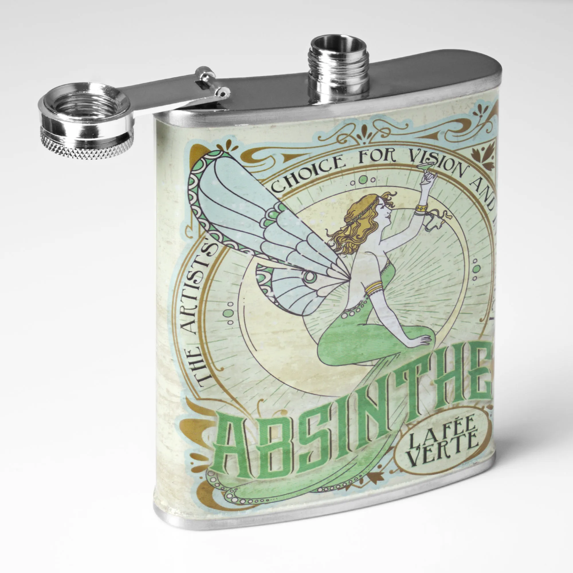 Absinthe Fairy Stainless Steel 8 oz Liquor Flask