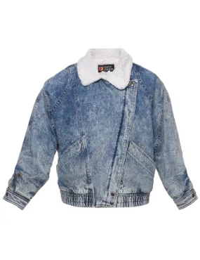 Acid Wash Shearling Denim Jacket - M