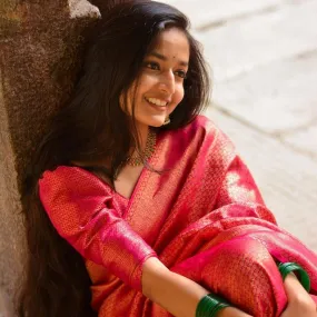 Amazing Dark Pink Soft Silk Saree with Innovative Blouse Piece