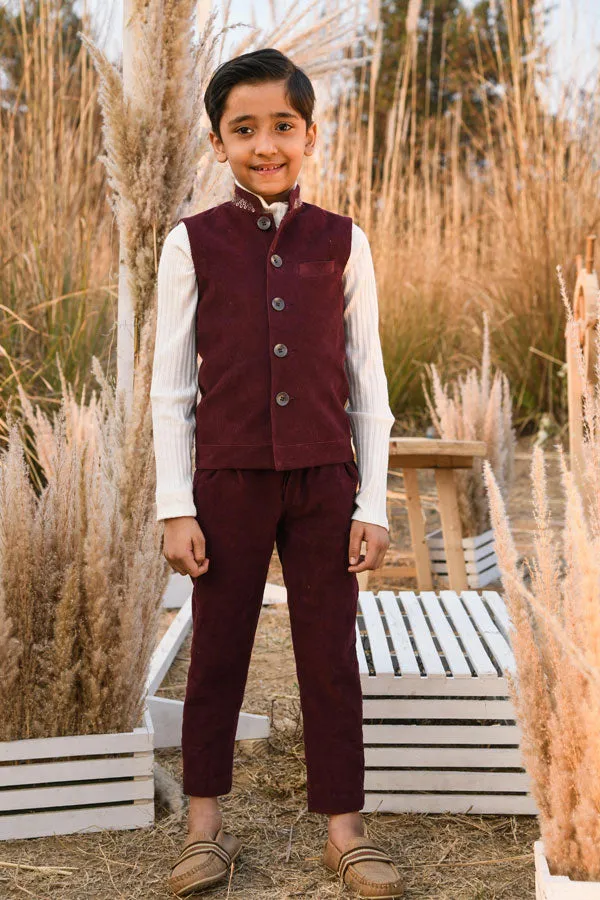 Arbor Troop- Organic Corduroy Sleeveless Jacket with Trousers for Boys