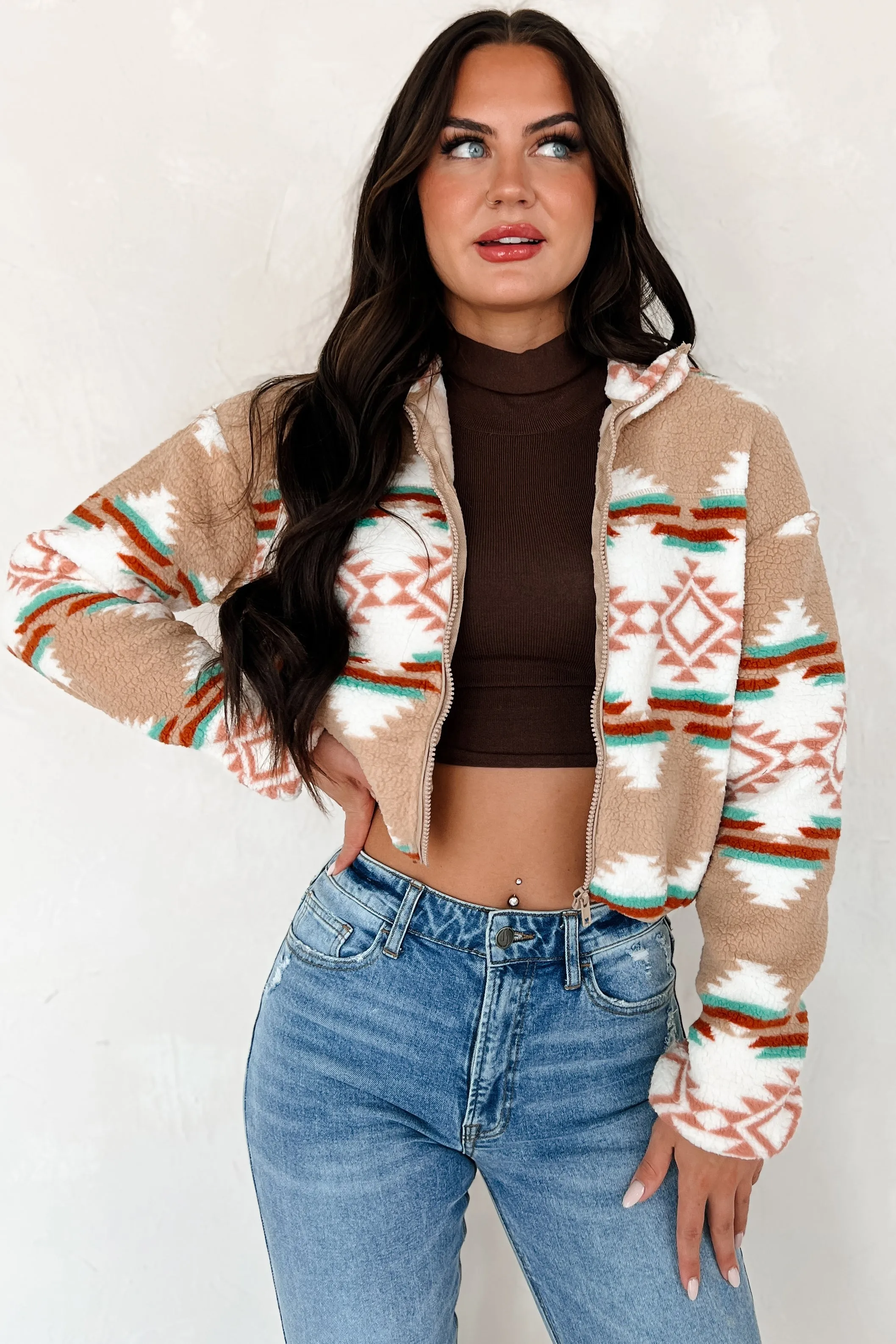 Arizona Nights Aztec Sherpa Jacket (Khaki)