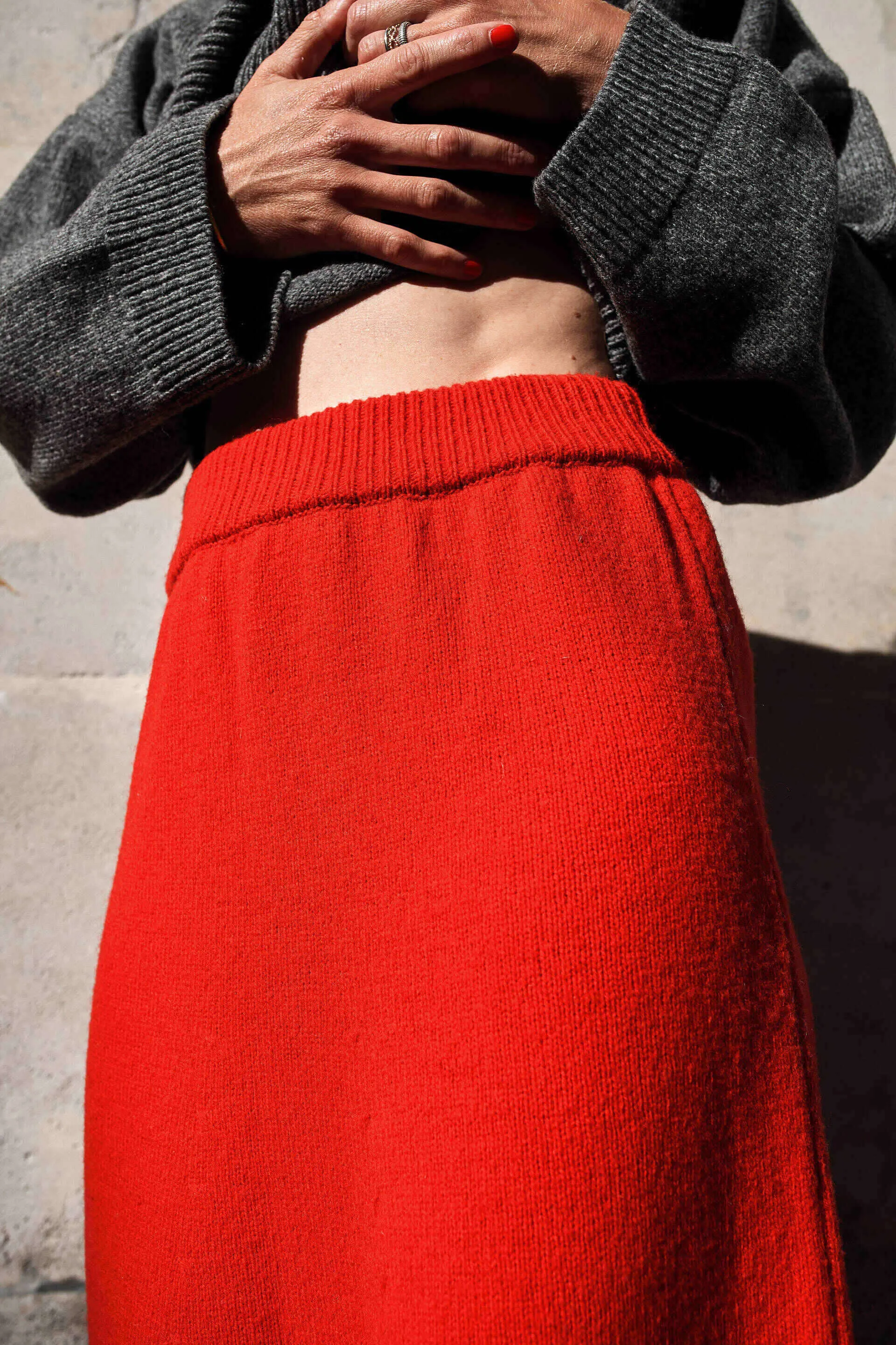 AUGUSTINE Flare Skirt in Merino Wool - Red