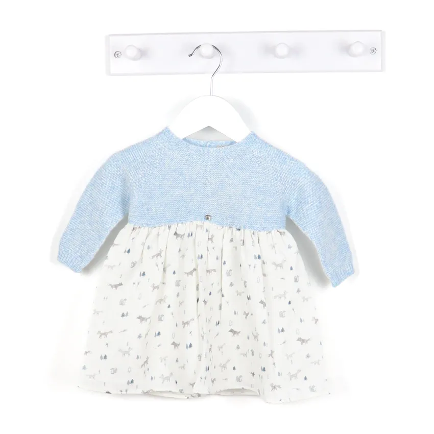 AW Wedoble Blue Fox Print Half Knit Dress