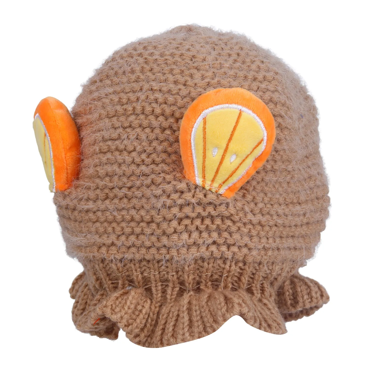 Baby Moo 3D Orange Ear With Tie Knot For Ear Cover Knitted Woolen Cap - Brown