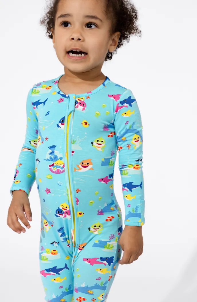 Bellabu Bear x Baby Shark Bamboo Kids Convertible Footie Romper