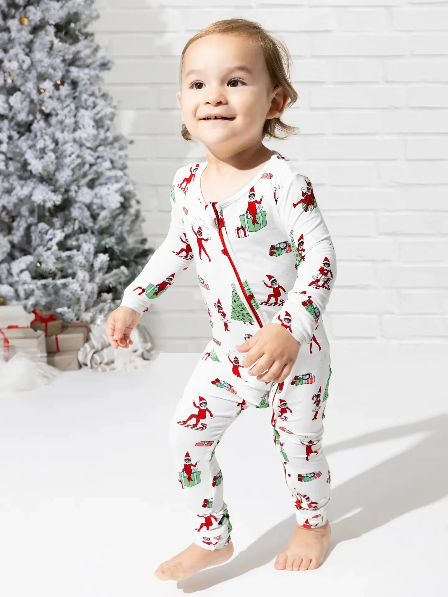 Bellabu Bear x Elf on the Shelf Christmas Holiday Bamboo Kids Convertible Footie Romper