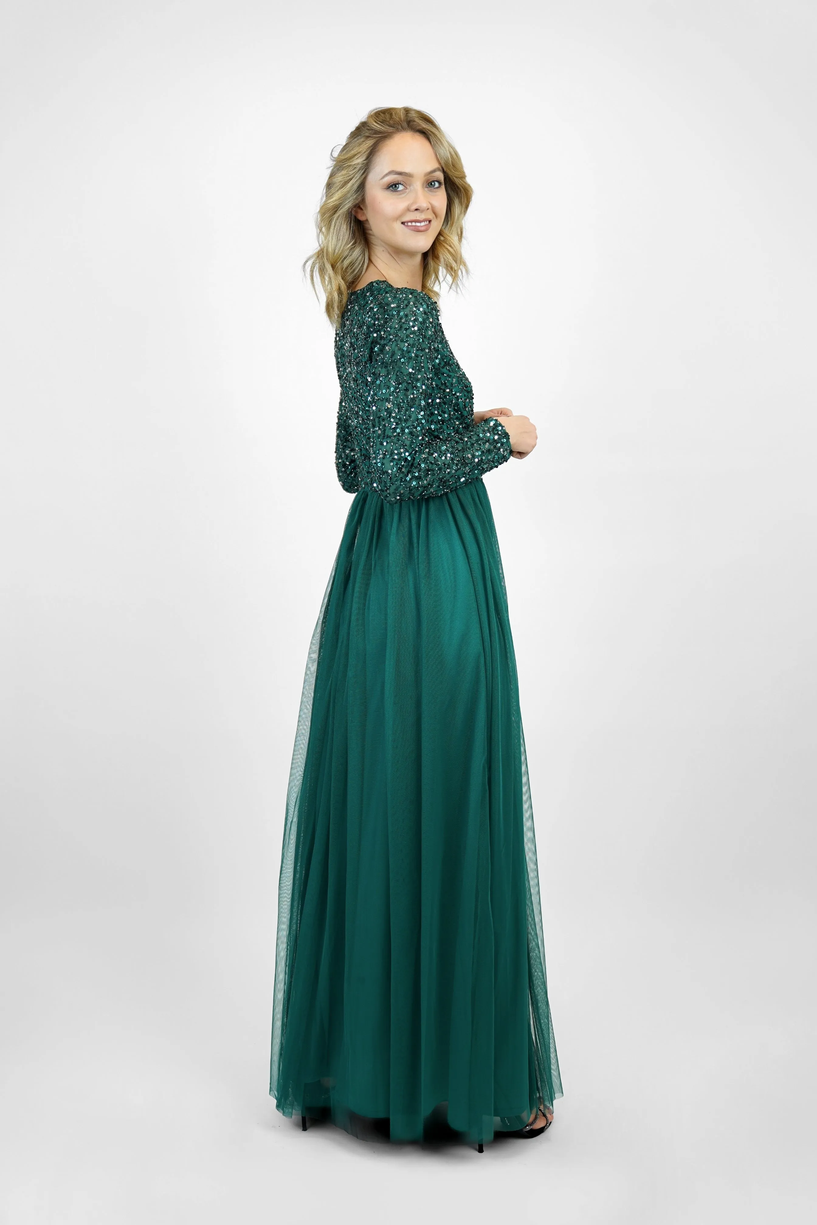 Belle Emerald Green Long Sleeve Bridesmaid Dress