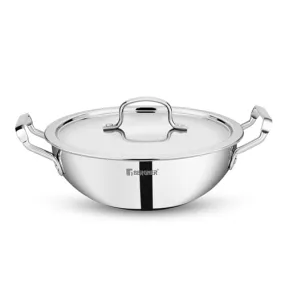 Bergner TriPro TriPly 24 cm Deep Kadai, 3 L Capacity, Stainless Steel Lid, For Curry/StirFry/DeepFry/DryVeg, Broad Hold Handles, Laser-Etched Scale, Smooth Finished Surface, Induction & Gas Ready, 5-Year Warranty