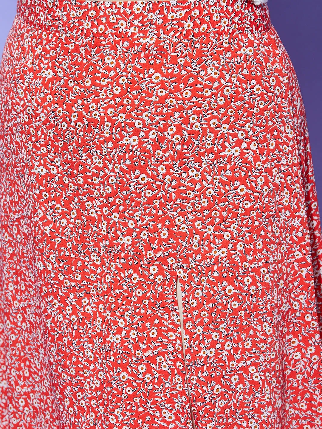 Berrylush Women Plus Size Red & White Floral Printed Thigh-High Slit Flared A-Line Midi Skirt