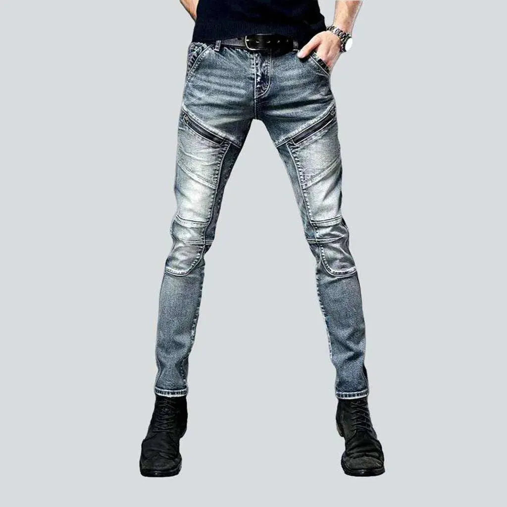 Biker jeans with diagonal zippers