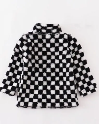 Black and White Checkered Sherpa Jacket