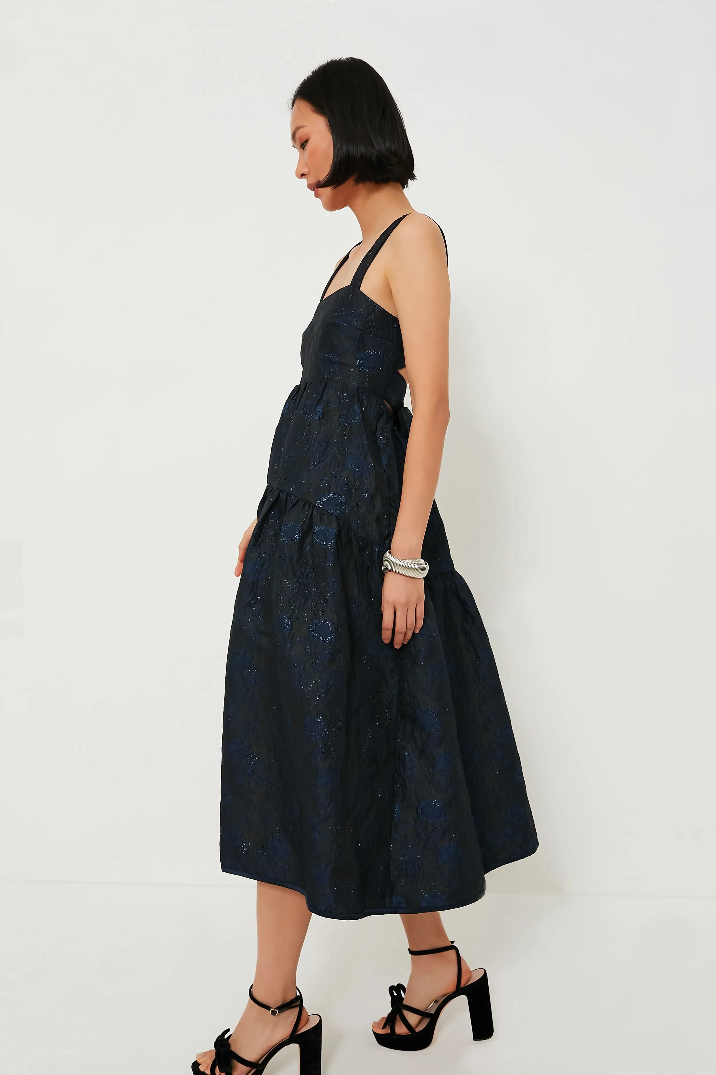 Black Navy Jacquard Victoria Midi Dress