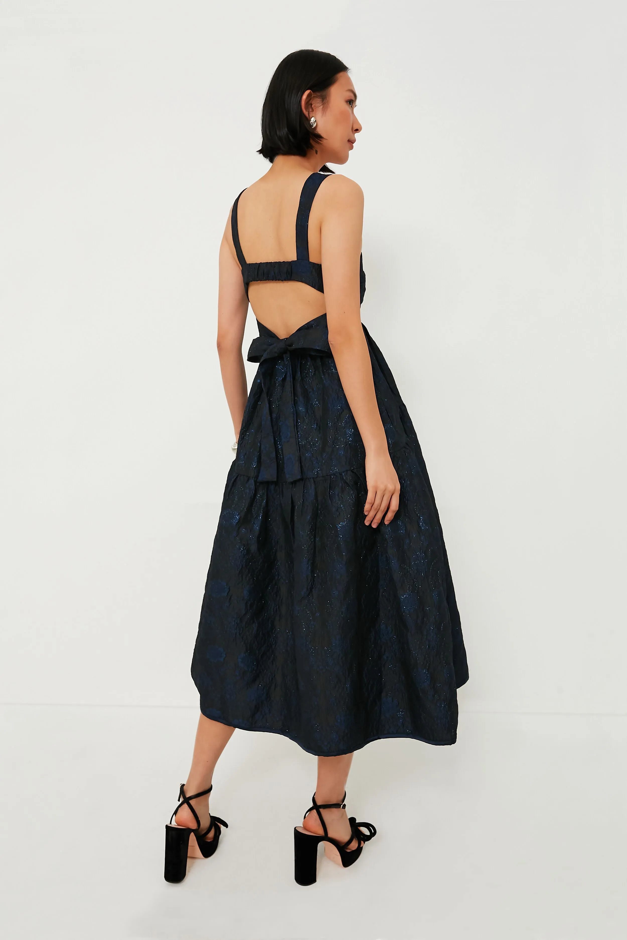 Black Navy Jacquard Victoria Midi Dress