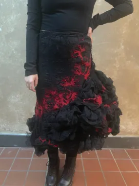 BlckBts Felted Red and Black Statement Skirt