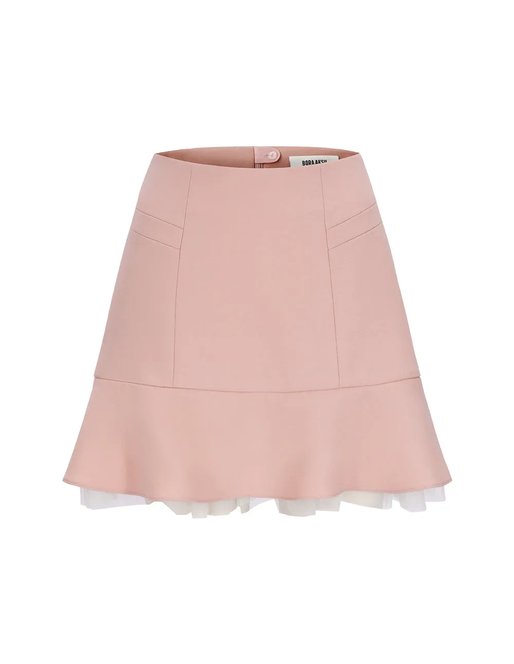 BORA AKSU Mesh Ruffle Hem Wool A-Line Skirt