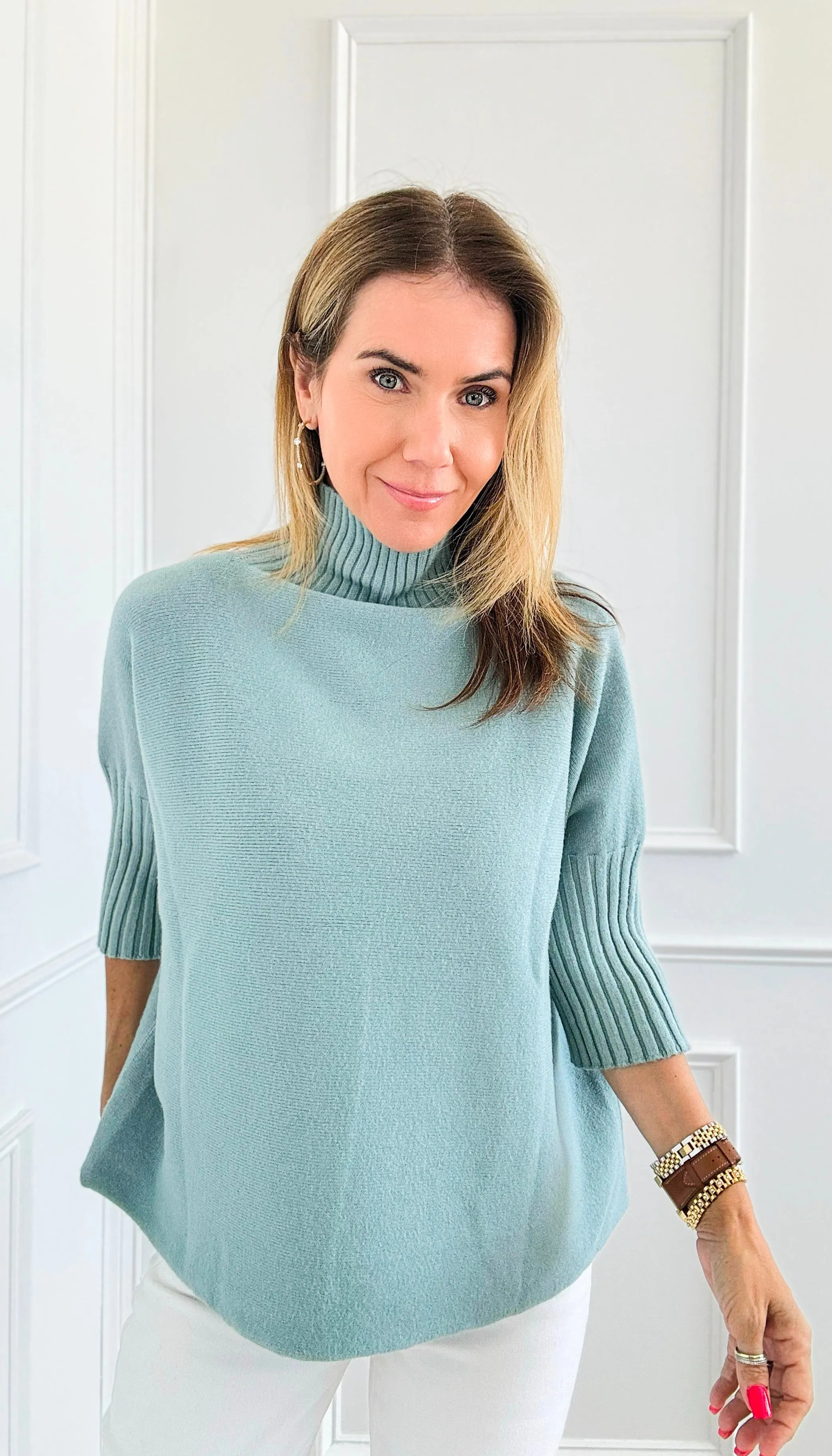 Break Free Italian Sweater Top- Dusty Teal