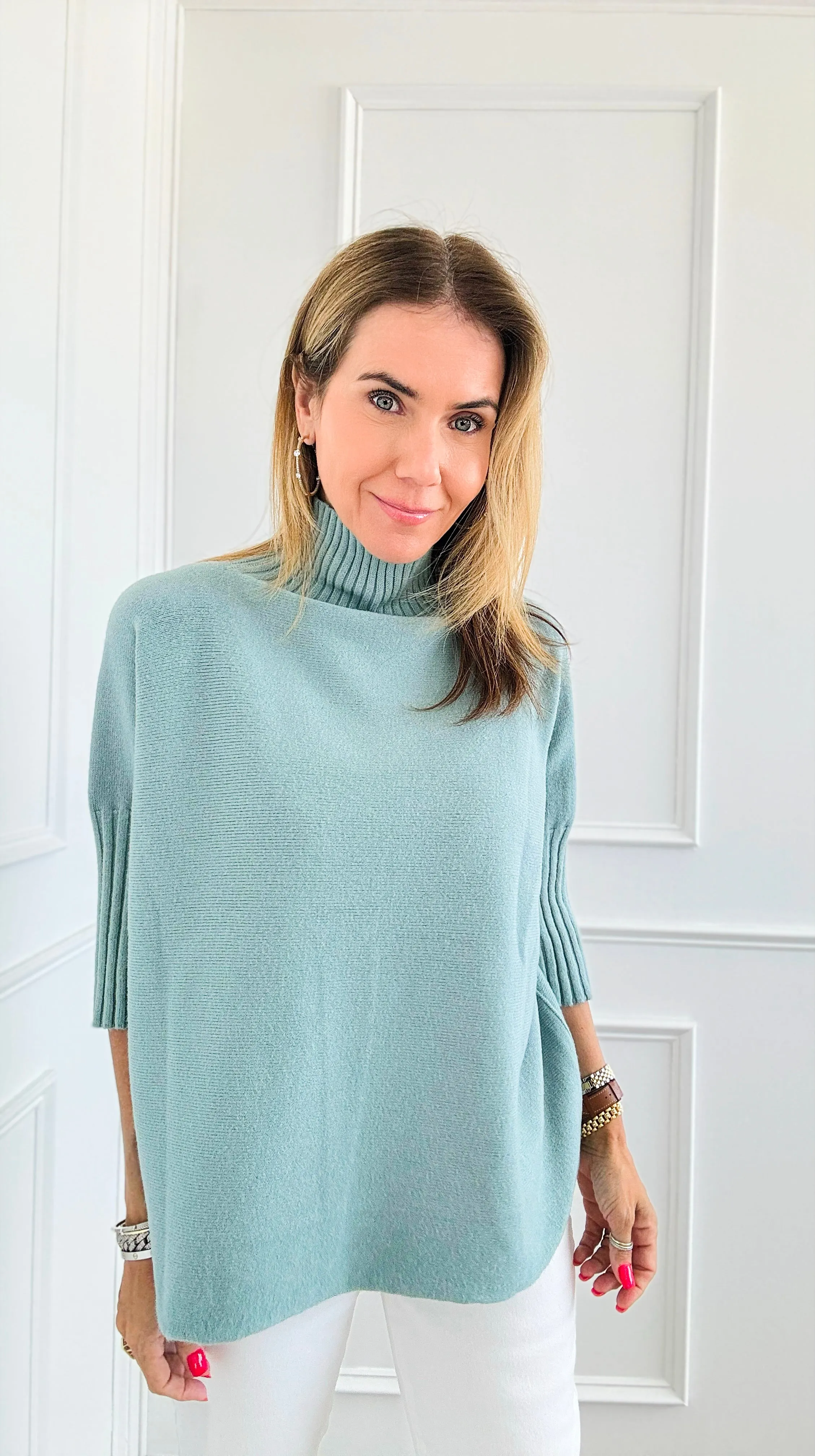 Break Free Italian Sweater Top- Dusty Teal