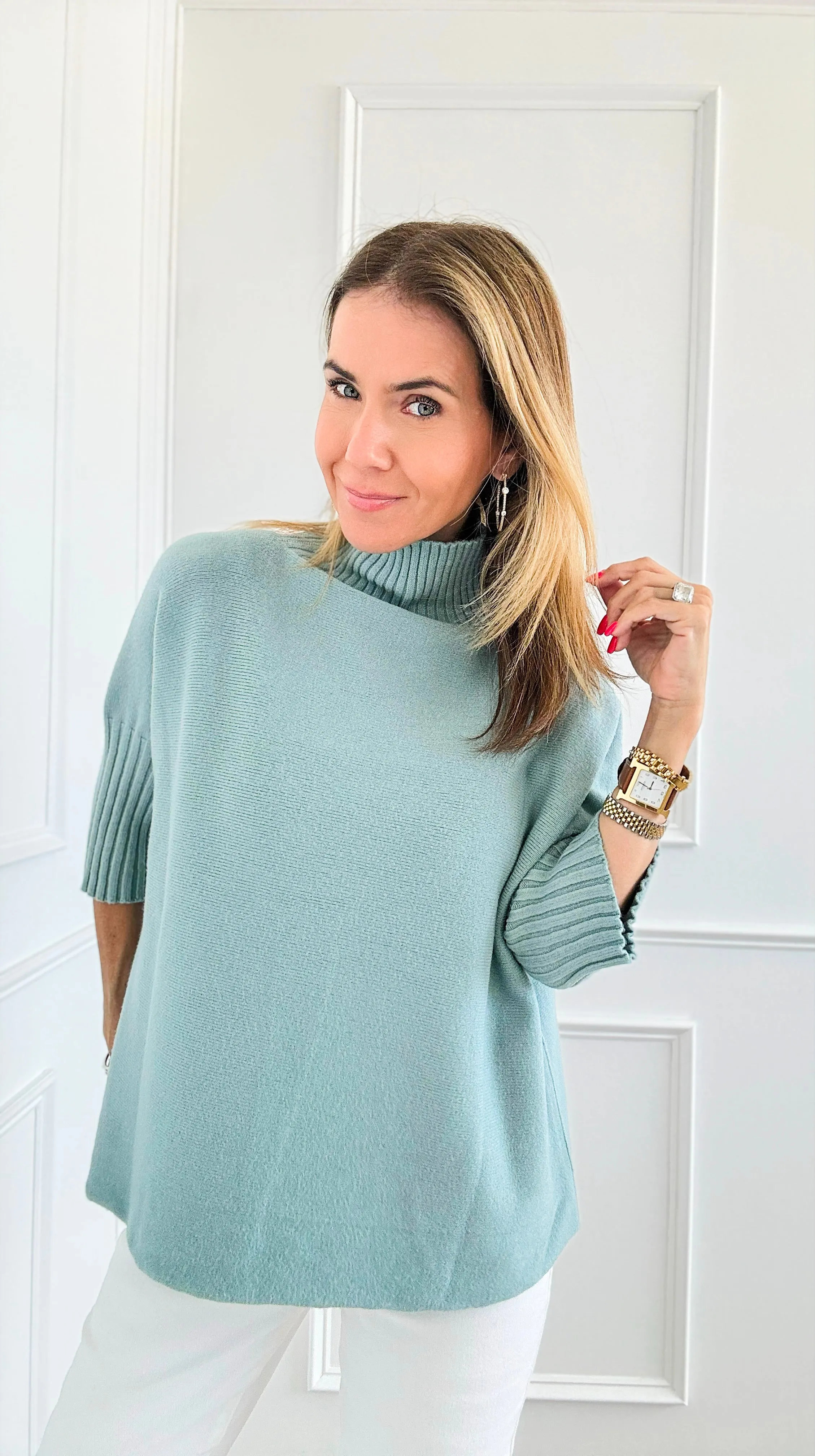 Break Free Italian Sweater Top- Dusty Teal