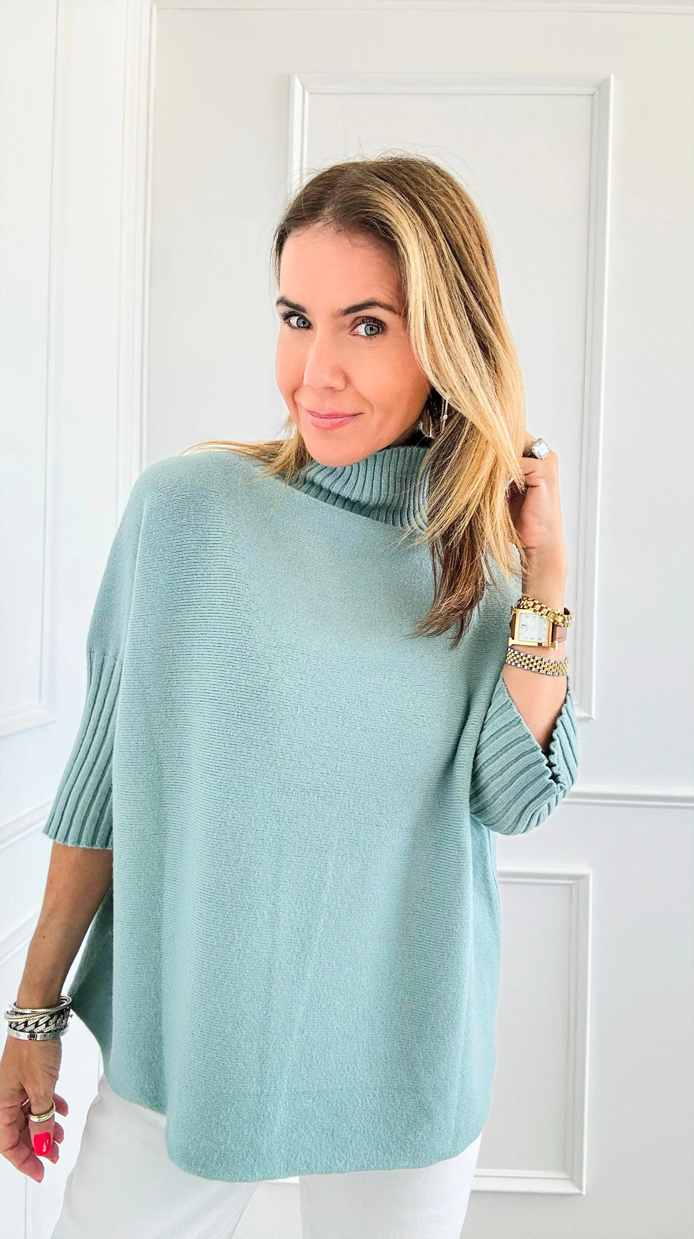 Break Free Italian Sweater Top- Dusty Teal