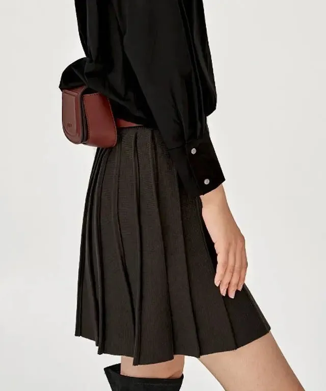 Charcoal Pleated Golf Skirt with Built-in Shorts for Women