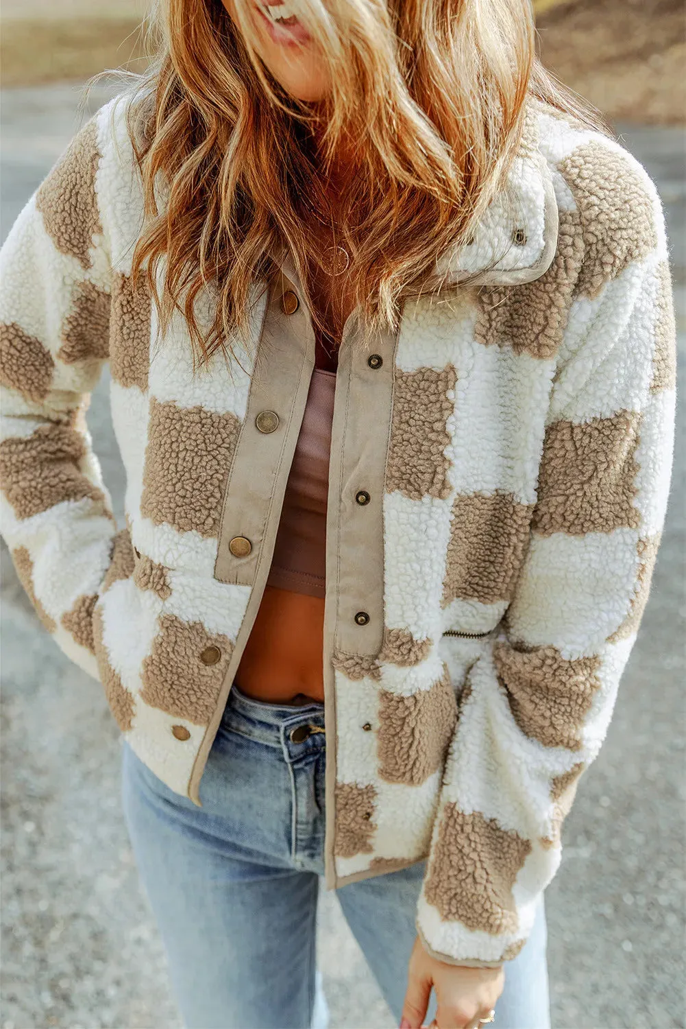 Checkered Snap Down Long Sleeve Jacket