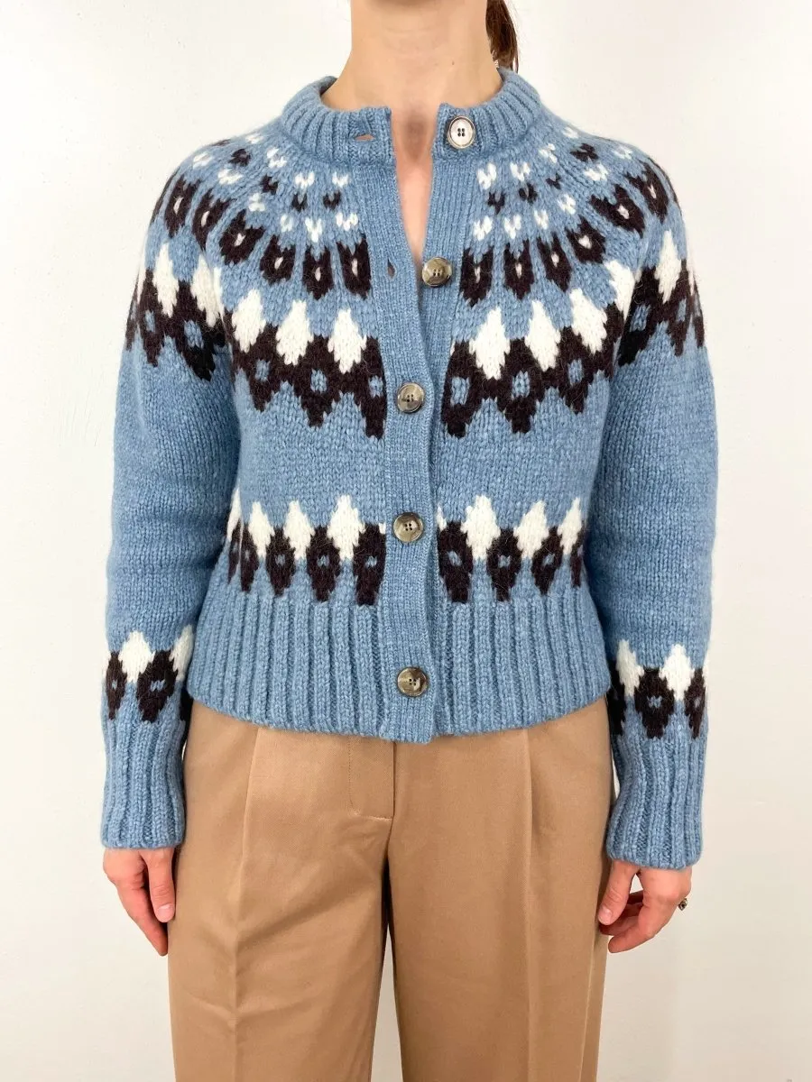 Christina Fairisle Cardigan in Smoke Blue Multi