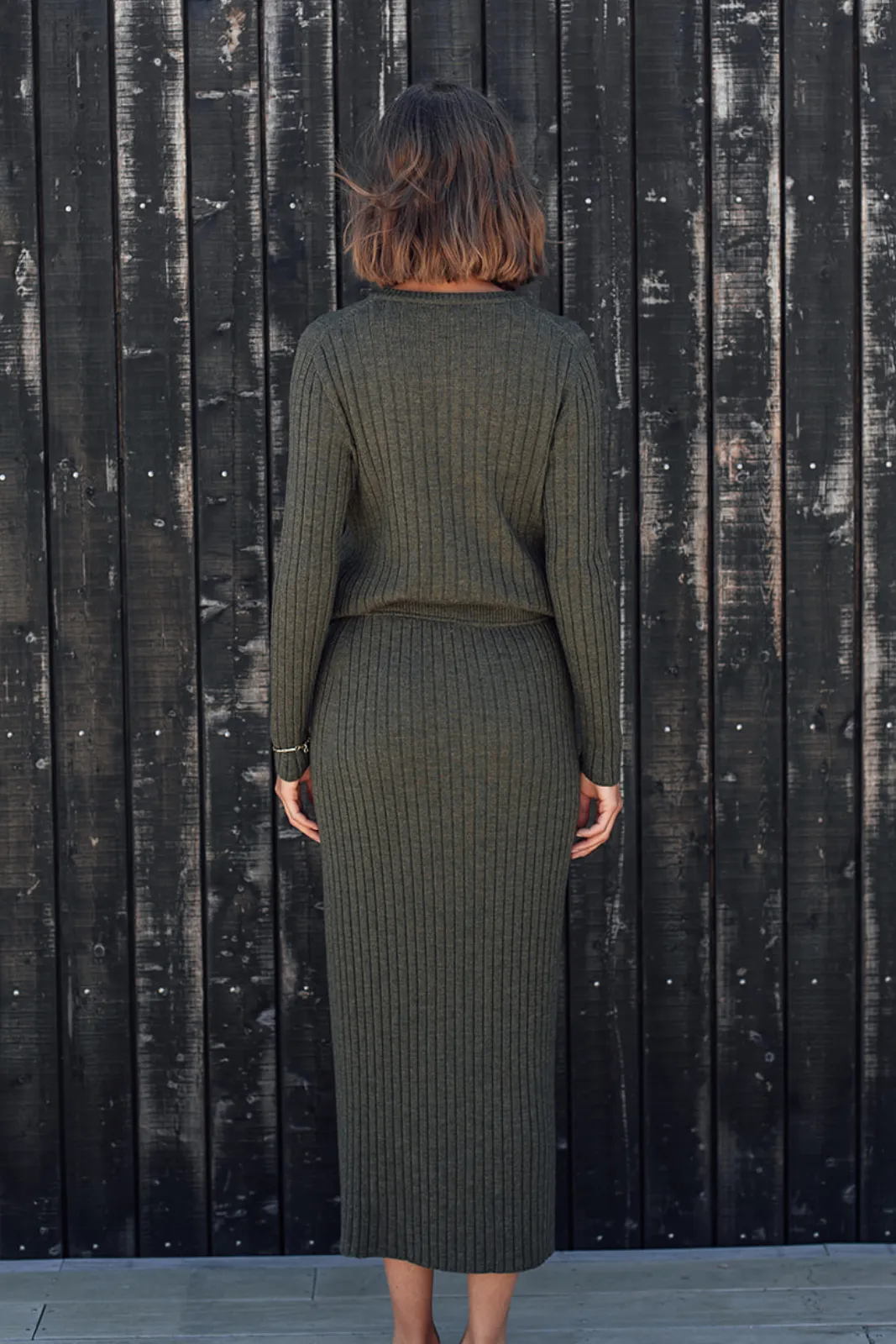 Classic Merino Rib Skirt - Pine