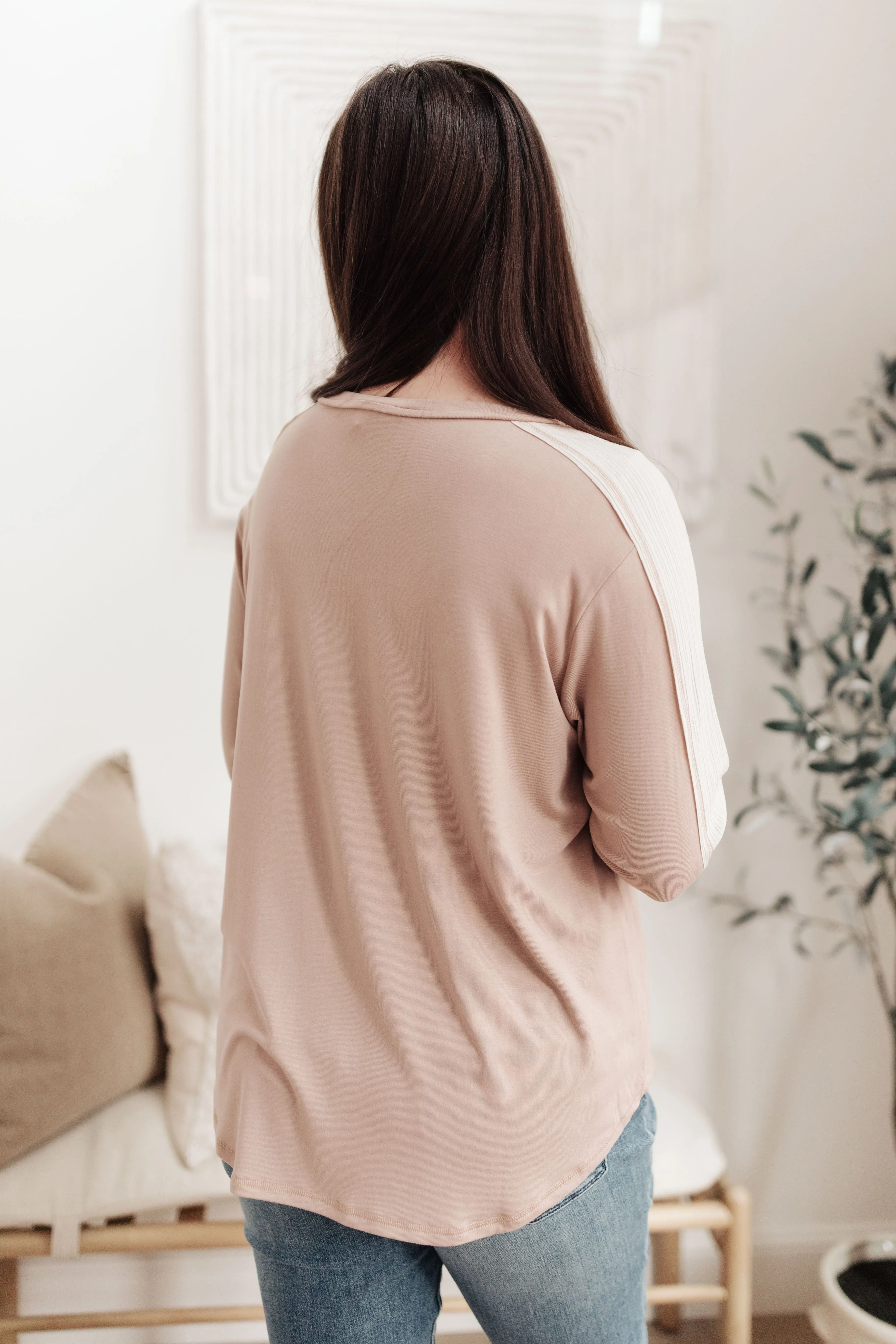 Coffee Date V Neck Top In Taupe