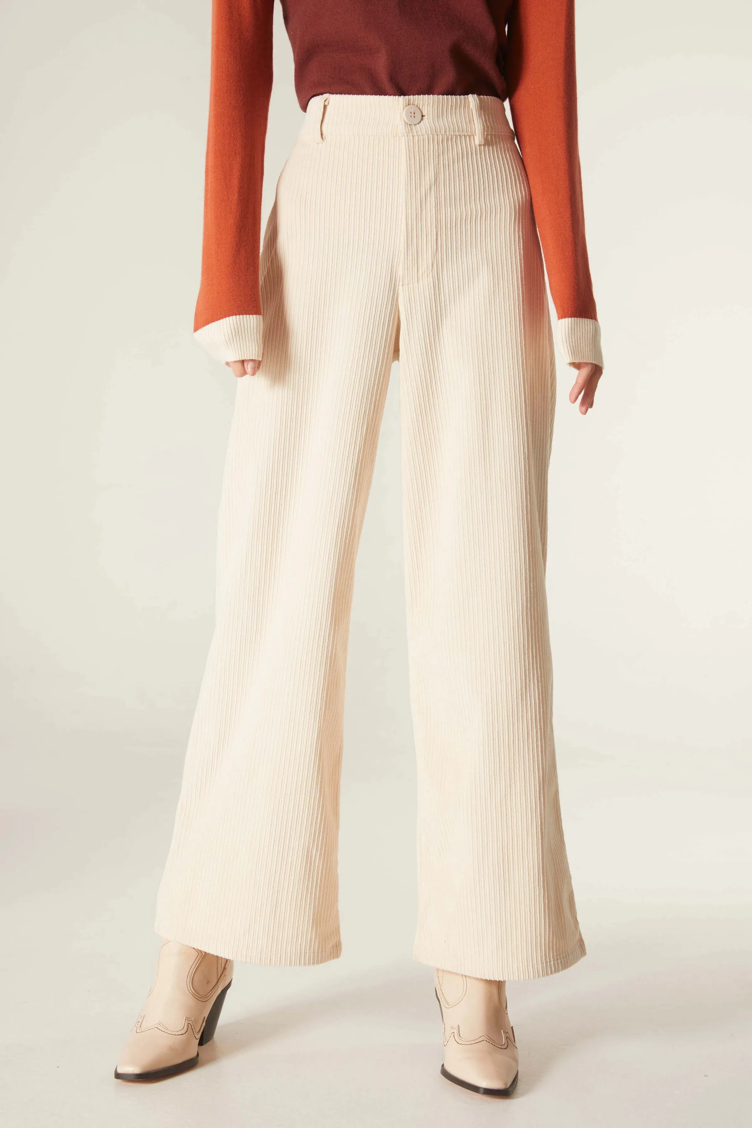 Compania Fantastica Soft Corduroy Wide-Leg Trousers White