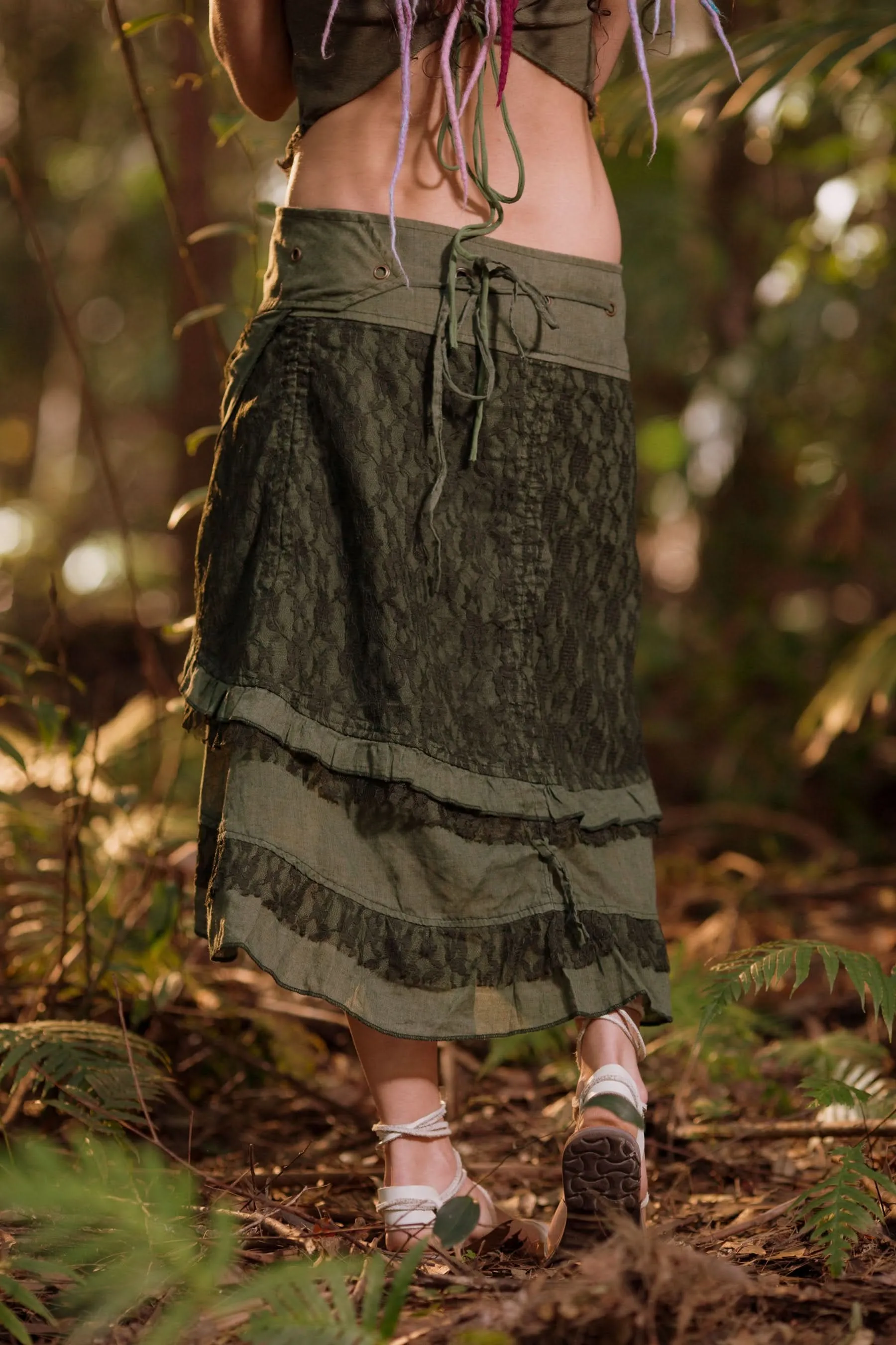 Crochet Wrap Around Skirt - Petite Dark Green