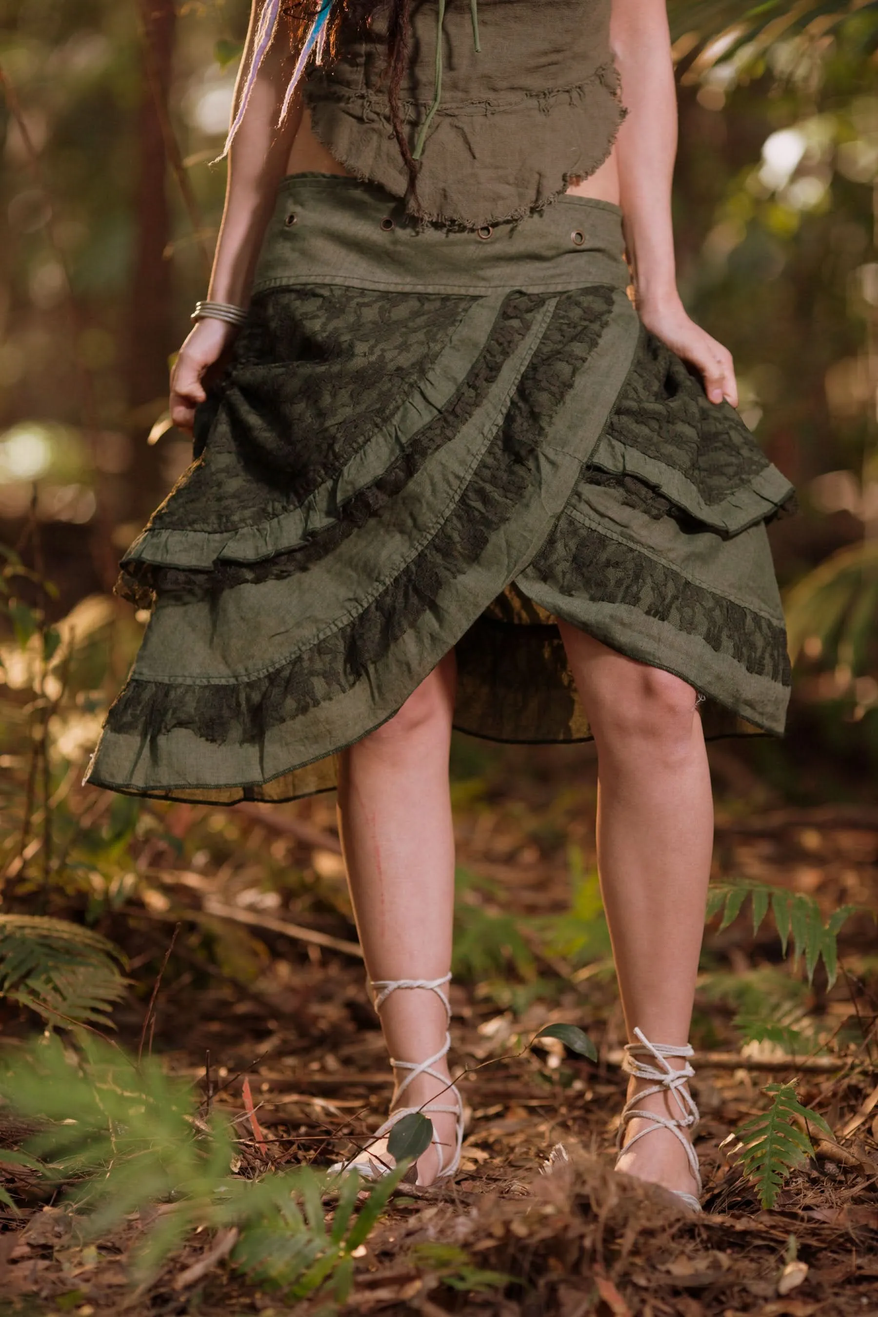 Crochet Wrap Around Skirt - Petite Dark Green