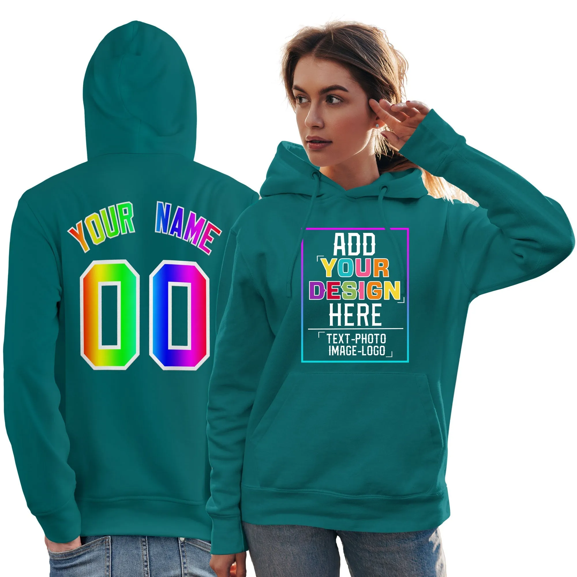 Custom Aqua Personalized Rainbow Color Font Team Pullover Sweatshirt Hoodie