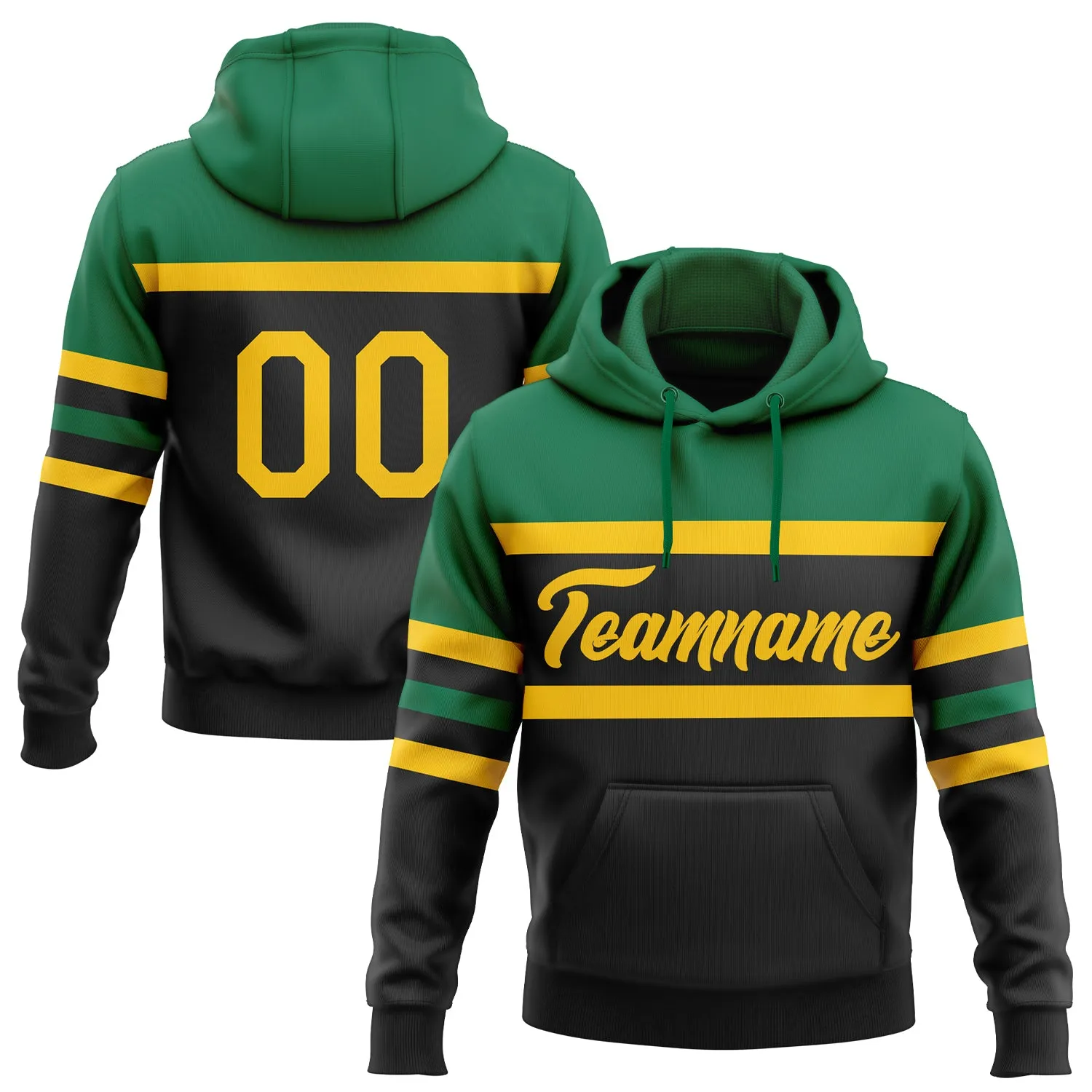 Custom Stitched Black Yellow-Kelly Green Line Sports Pullover Sweatshirt Hoodie