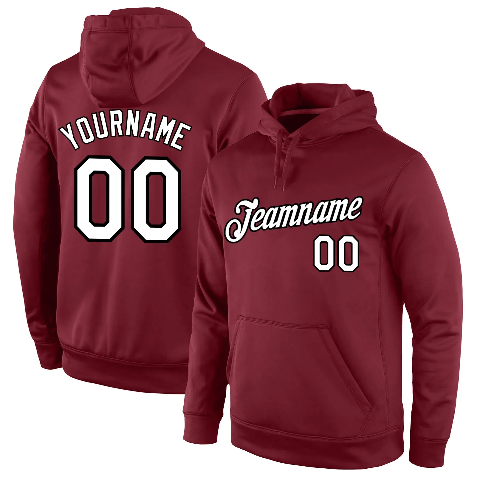 Custom Stitched Burgundy White-Black Sports Pullover Sweatshirt Hoodie