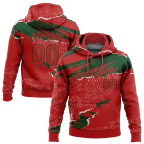 Custom Stitched Red Green 3D Pattern Design Torn Paper Style Sports Pullover Sweatshirt Hoodie