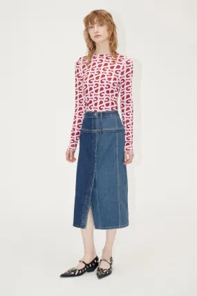 Denim Midi Skirt - Two Tone Denim