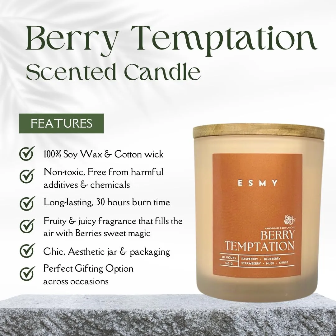 ESMY Soy Wax Scented Candle | 30 Hours Burn Time | Berry Temptation | Non-Toxic, Long-Lasting, Premium Scented Candle for Home Decor, Gifting & Aromatherapy