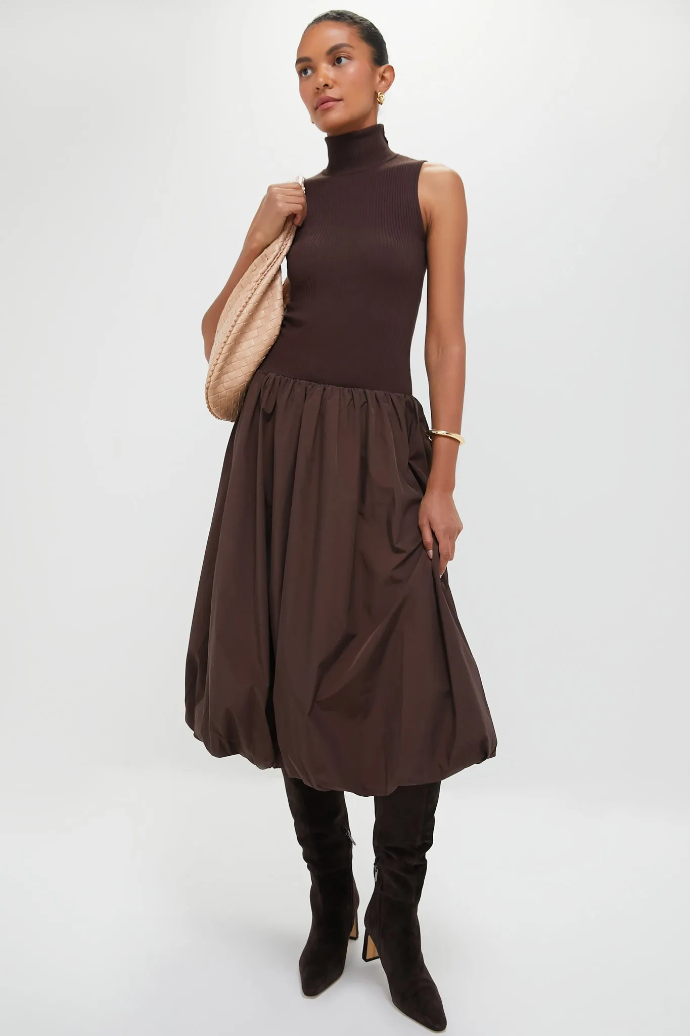 Espresso Giovanna Mixed Media Midi Dress