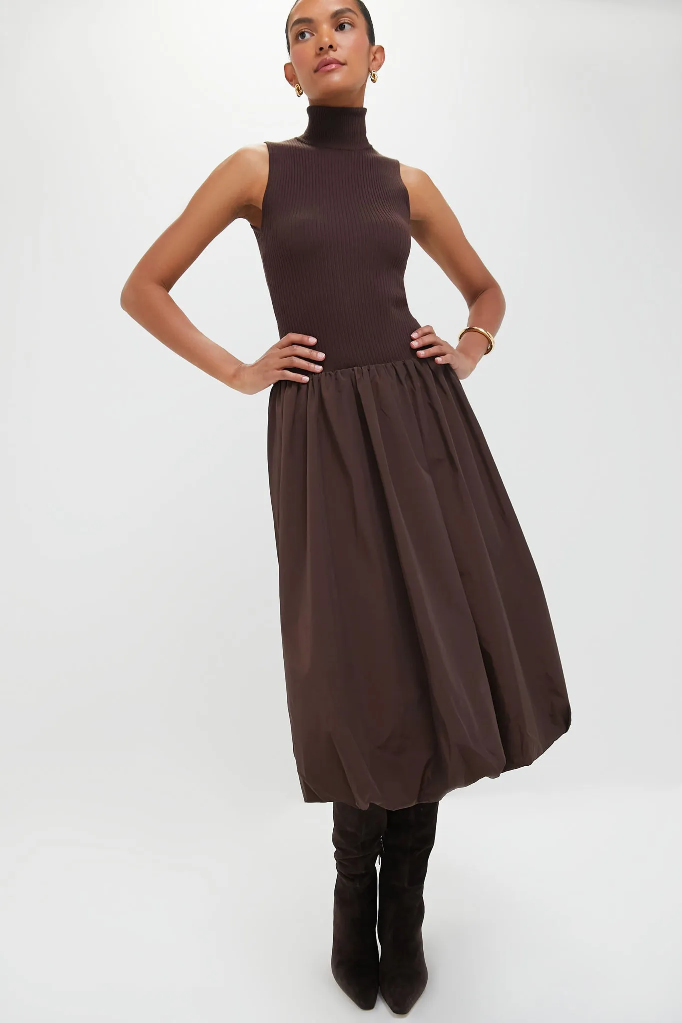 Espresso Giovanna Mixed Media Midi Dress