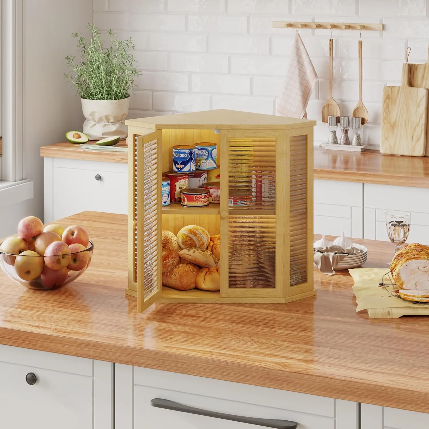 Extra-Large Bamboo Bread Box with Glass Wavy Door – Stylish and Eco-Friendly