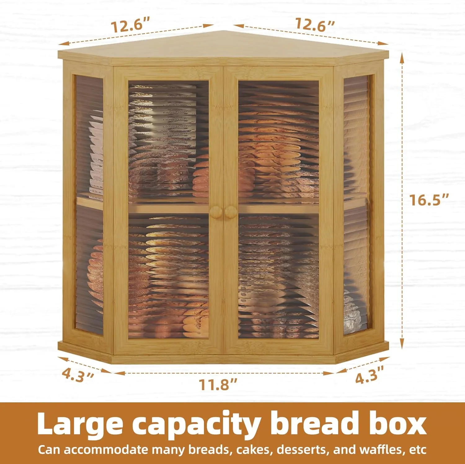 Extra-Large Bamboo Bread Box with Glass Wavy Door – Stylish and Eco-Friendly