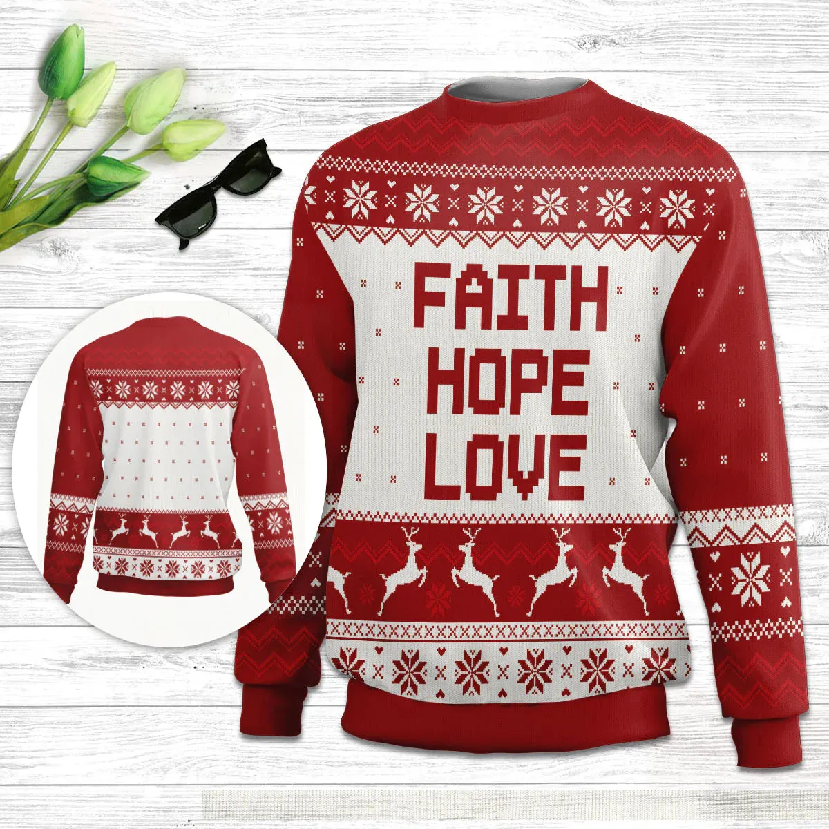 Faith Ugly Christmas Sweater, Hope Ugly Christmas Sweater, Love Ugly Christmas Sweater