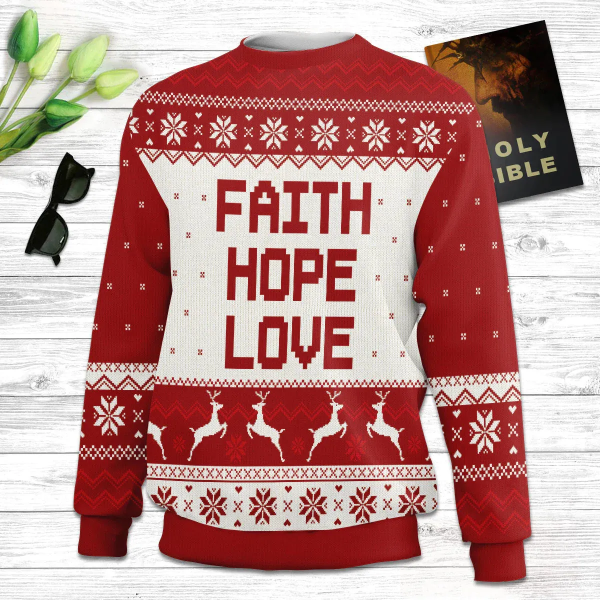 Faith Ugly Christmas Sweater, Hope Ugly Christmas Sweater, Love Ugly Christmas Sweater