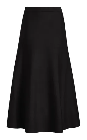 Freddie Knit Midi Skirt in Black Merino Wool Cashmere